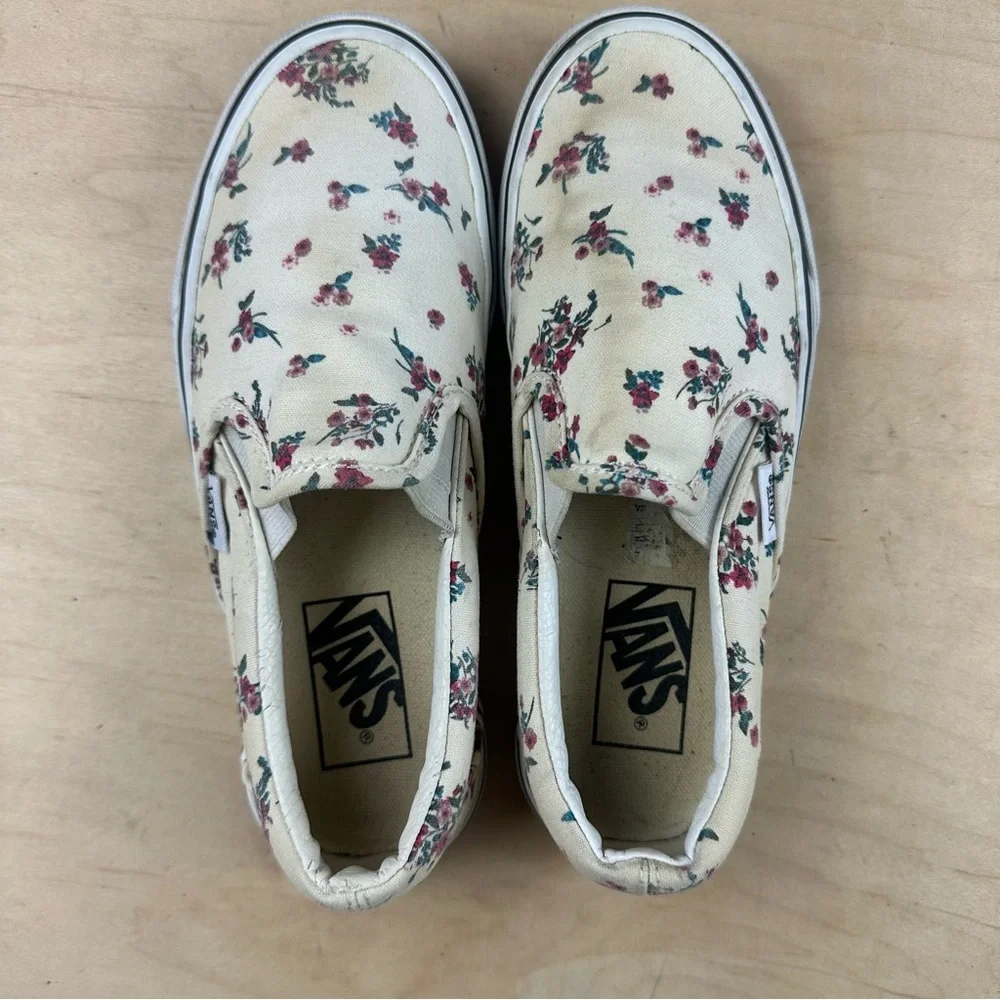 Vans Cream Floral Slip-On Shoes